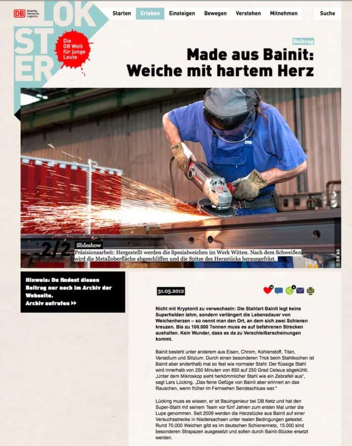 Artikel im DB-Online-Magazin Lokster